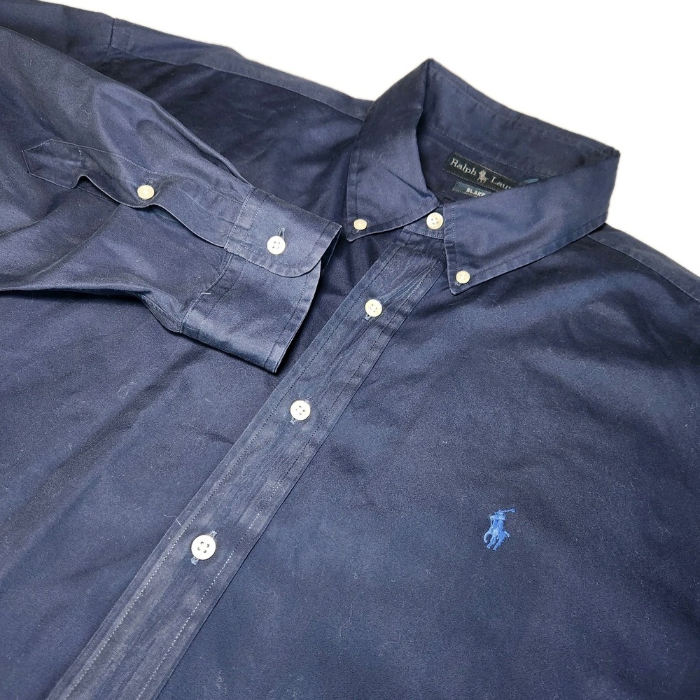 POLO RALPH LAUREN Blake Button Down Shirt Mens 2XL Navy Blue Cotton VTG 90'S